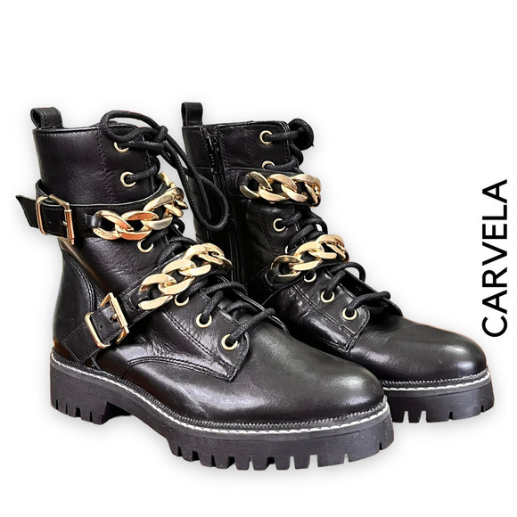 Carvela Kurt Geiger NWT Black Leather Lug Sole Y2K 90s Moto Boot Women's 5.5 - Picture 1 of 13